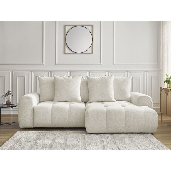 Бял шенилов  разтегателен ъглов диван с място за съхранение (десен ъгъл) Roxelane – Bobochic Paris-image-1