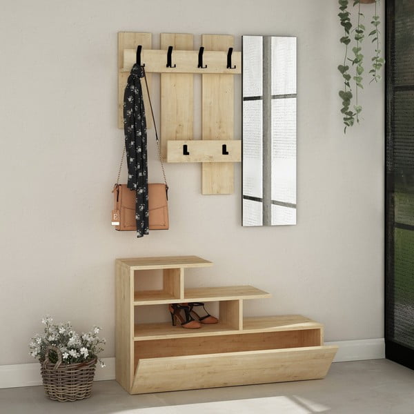 Комплект за коридор в дъбов декор в естествен цвят Vesty - Kalune Design-image-1