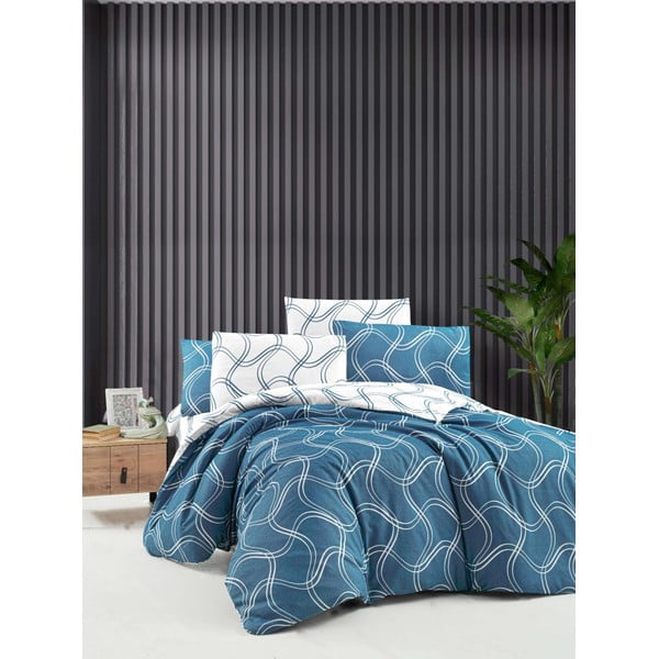 Синьо спално бельо за двойно легло/разширено с чаршаф 200x220 cm Blue Design - Mila Home