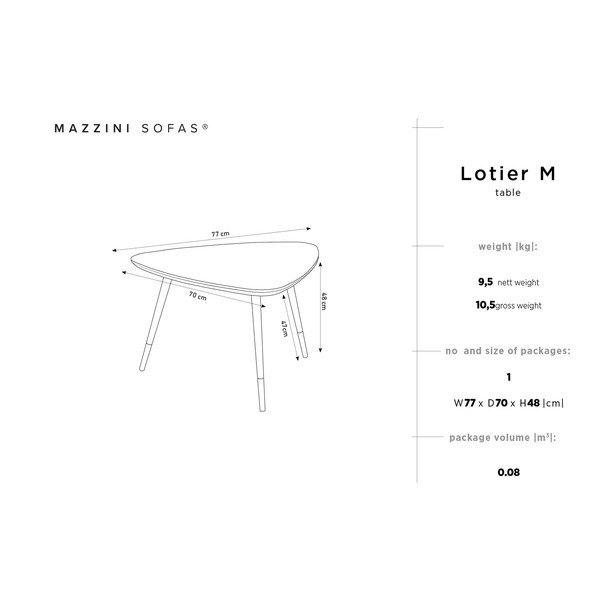 Триъгълна масичка за кафе от борова дървесина Lotier - Mazzini Sofas-image-1