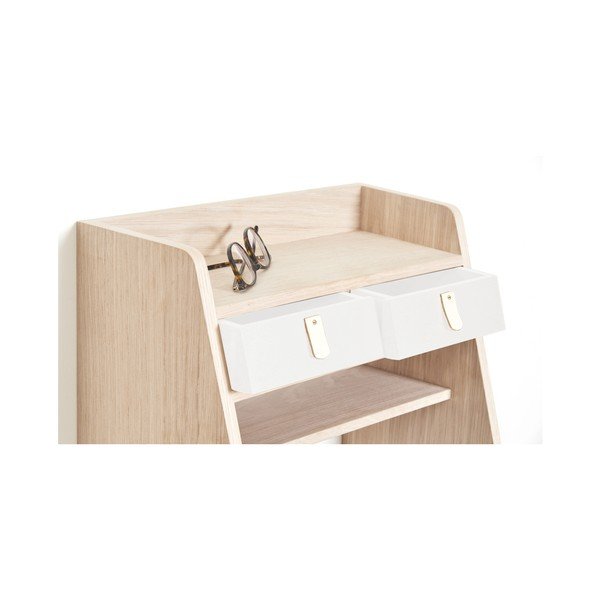 Nástěnná police v dekoru dubového dřeva s 2 bílými zásuvkami HARTÔ Suzon-image-3