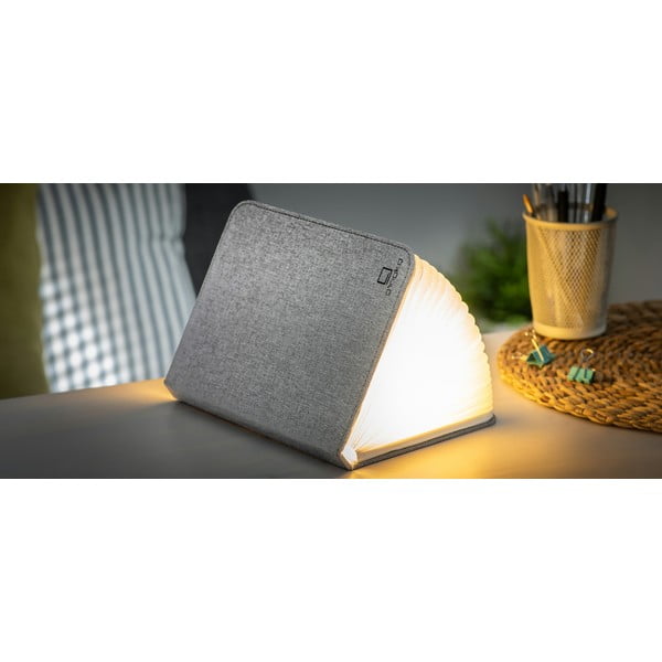 Сива голяма настолна LED лампа във формата на книга Booklight - Gingko