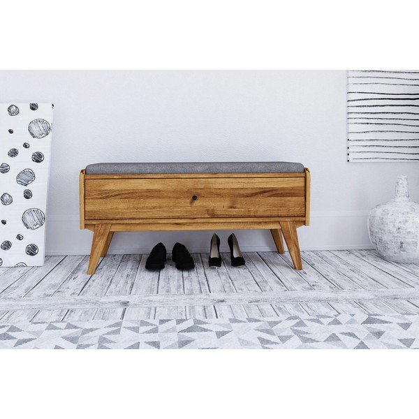 Пейка с място за съхранение от дъбова дървесина със светлосива седалка Retro - The Beds-image-3