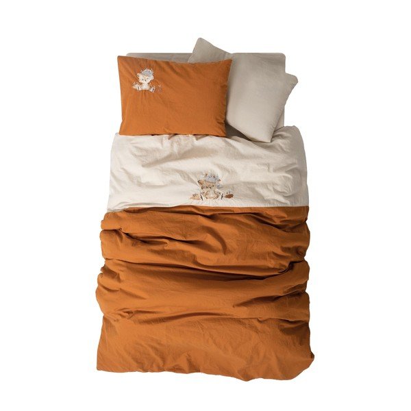 Оранжево-бежово памучно детско спално бельо  с включен долен чаршаф, 4 части 100x150 cm Clever – Mijolnir