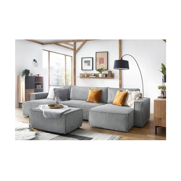 Светлосива табуретка от велур Nihad - Bobochic Paris-image-1