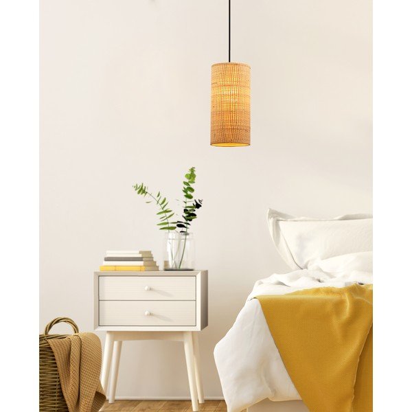 Бежова висяща лампа с абажур от ратан ø 12 cm Fleri - Candellux Lighting-image-1