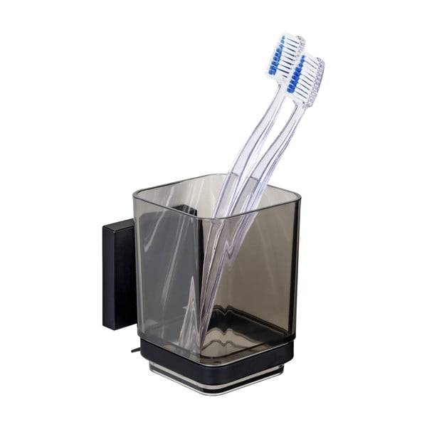 Черна самозалепваща пластмасова чаша за четки за зъби Quadro – Wenko-image-3