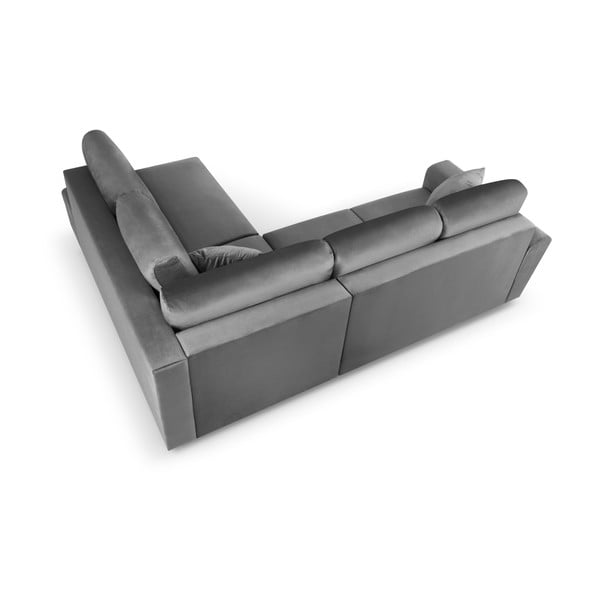 Светлосив кадифен разтегателен ъглов диван с място за съхранение (десен ъгъл/L форма) Kyoto – Cosmopolitan Design-image-4