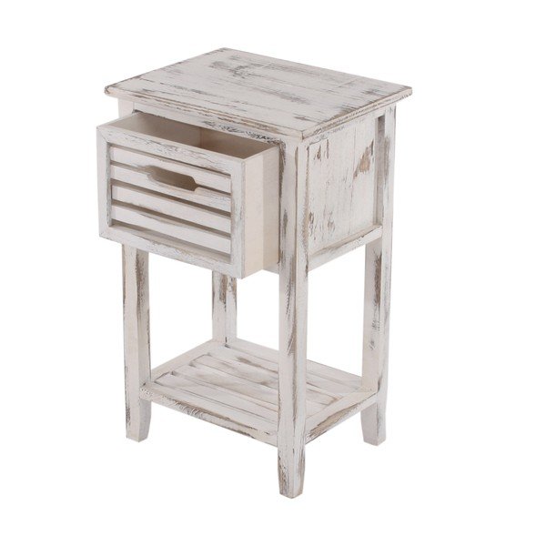 Bílý dřevěný noční stolek na nožičkách Mendler Shabby-image-2