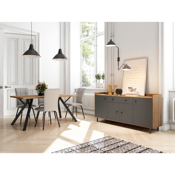 Сив нисък скрин от орех 180x84 cm Malta - Marckeric-image-1