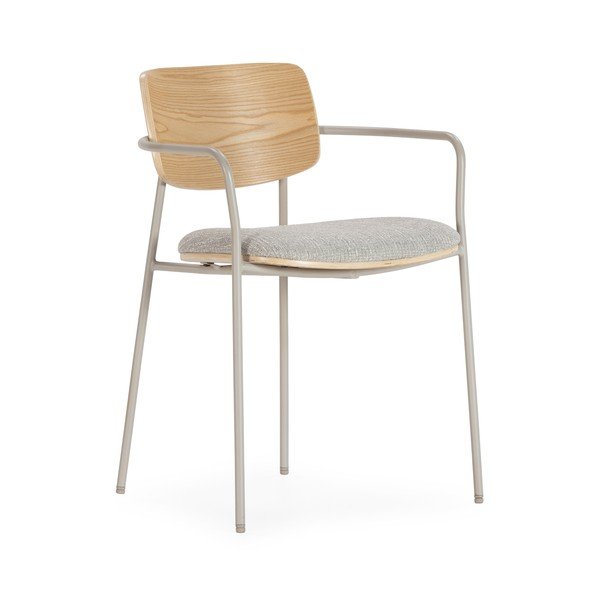 Светлосиви/в естествен цвят тапицирани трапезни столове в комплект с подлакътници Nour – MOME