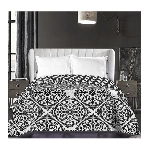 Черно-бяла двустранна покривка за легло от микрофибър Хипнотична мандала, 170 x 210 cm - DecoKing