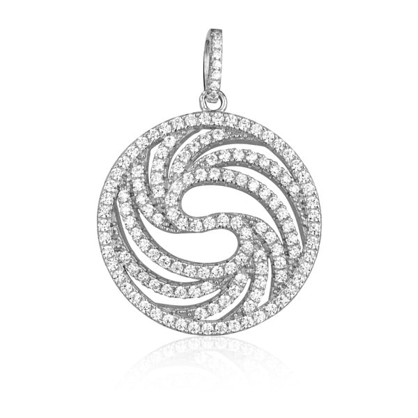 Сребърен медальон с бели циркони Circle Frey - Swarovski Elements Crystals