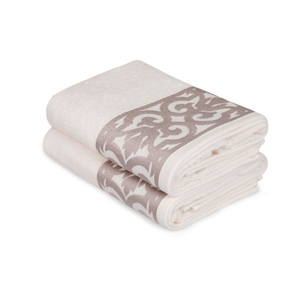 Комплект от 2 бели кърпи за ръце с кафяв кант Грейс - Soft Kiss