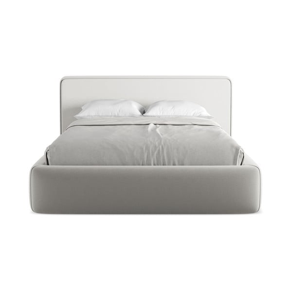 Светлосиво двойно тапицирано легло с място за съхранение и включена подматрачна рамка 140x200 cm Kiana – Makamii-image-4