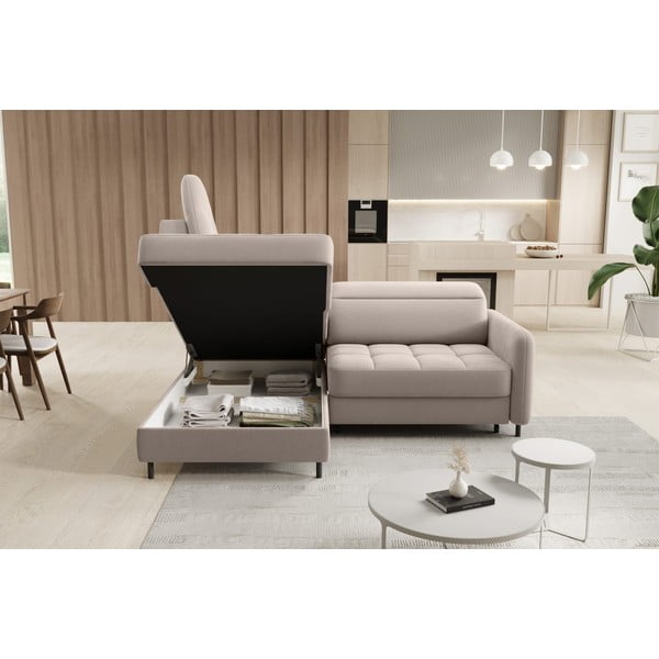 Светлокафяв кадифен разтегателен ъглов диван с място за съхранение (ляв ъгъл L форма) Barea – ELTAP-image-4