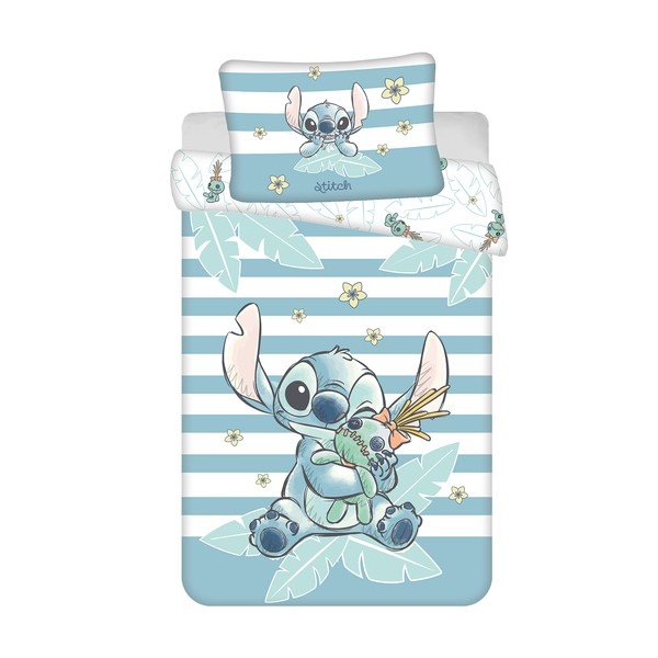 Светлосиньо памучно детско спално бельо за детско креватче 100x135 cm Lilo & Stitch "Tropical Hugs" – Jerry Fabrics