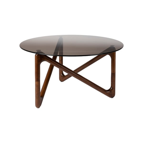 Кафява кръгла масичка за кафе със стъклен плот ø 80 cm Naia – Dutchbone