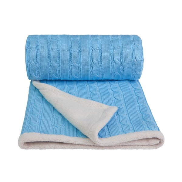 Синьо плетено бебешко одеяло със съдържание на памук , 80 x 100 cm Winter - T-TOMI