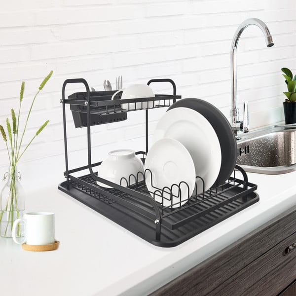 Черна метална двуетажна тавичка за оттичане 42,5x32 cm Radka – Orion-image-1