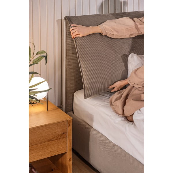 Двойно тапицирано кафяво-сиво легло с място за съхранение и включена подматрачна рамка 180x200 cm Thessa Pillow – Bonami Selection-image-3