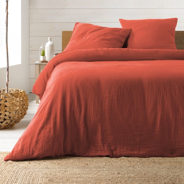 Удължено муселиново спално бельо за двойно легло в тухлен цвят 240x260 cm Angelia – douceur d'intérieur
