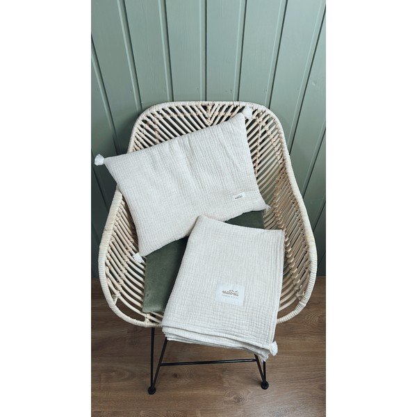 Кремаво муселиново бебешко одеяло и възглавница в комплект 100x130 cm Muslin Linen – Malomi Kids-image-4