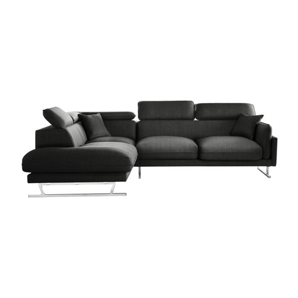 Антрацитен ъглов диван с ляв шезлонг с черни детайли Gigi Big - L'Officiel Interiors