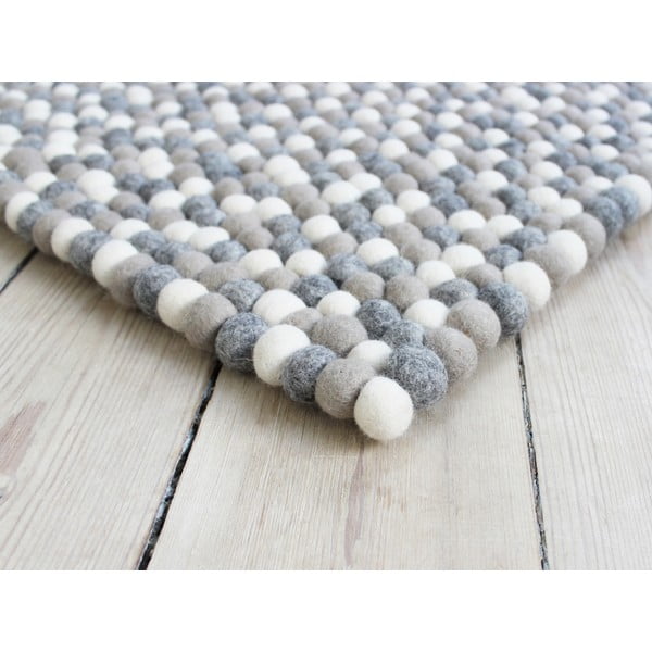 Светлосив вълнен килим на топки , 120 x 180 cm Ball Rugs - Wooldot