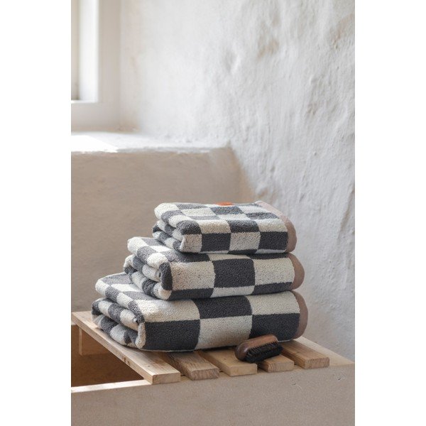 Антрацитна/бежова кърпа от органичен памук от тери 50x90 cm Retro – Mette Ditmer Denmark-image-2