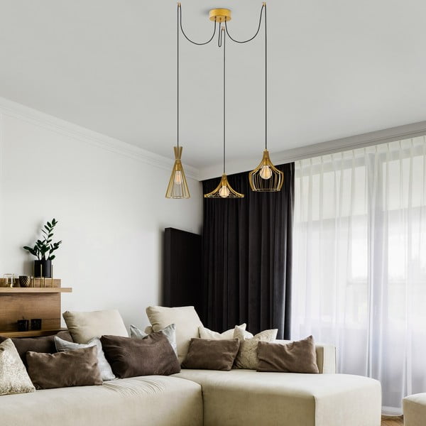 Висящо осветително тяло  в златист цвят с метален абажур Mezopotamya – Opviq lights-image-1