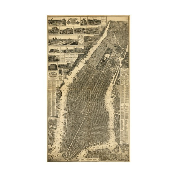 Fotoobraz Stará mapa New Yorku, 100x55 cm