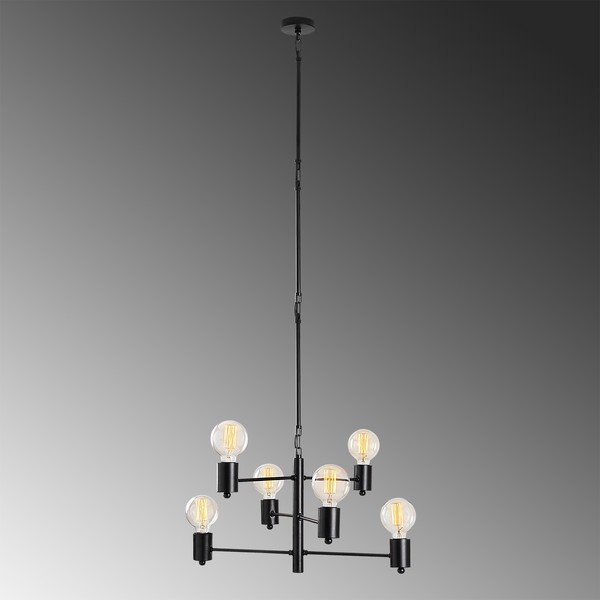 Черно висящо осветително тяло за 6 крушки Hexa Long - Opviq lights-image-1