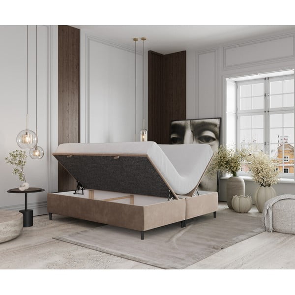 Бежово тапицирано двойно легло с място за съхранение 180x200 cm Tate – Maison de Rêve-image-2