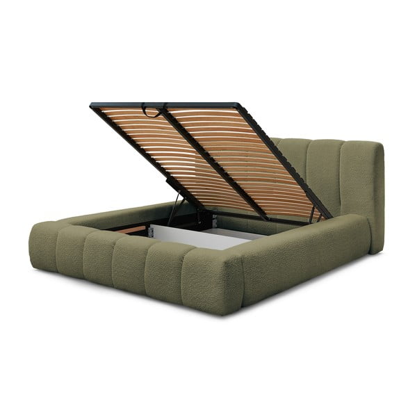 Зелено двойно тапицирано легло с място за съхранение с включена подматрачна рамка 160x200 cm Denali – Bobochic Paris-image-4