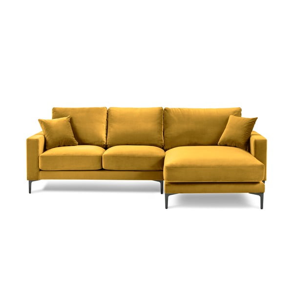 Ъглов диван от жълто кадифе , десен ъгъл Harmony - Kooko Home