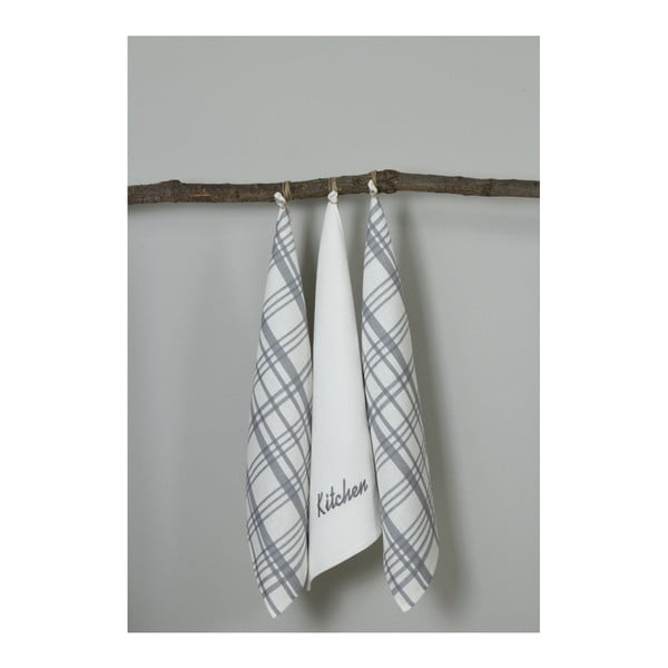 Комплект от 3 бели и сиви кухненски кърпи, 50 x 70 cm - My Home Plus