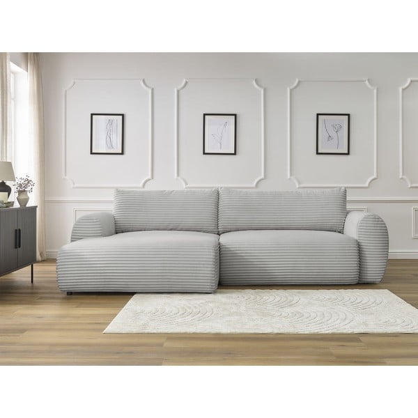 Светлосив разтегателен ъглов диван от рипсено кадифе (ляв ъгъл) Lucien – Bobochic Paris-image-1