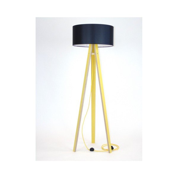 Žlutá stojací lampa s černým stínítkem a žlutým kabelem Ragaba Wanda