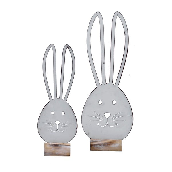 Малка декорация от бял метал с мотив на заек върху дървена основа Ego Dekor, 12 x 34 cm - Ego Dekor-image-1