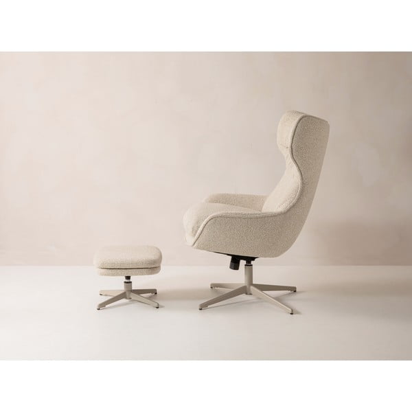 Бежов въртящ се фотьойл с табуретка от букле Kenzi – Micadoni -image-4