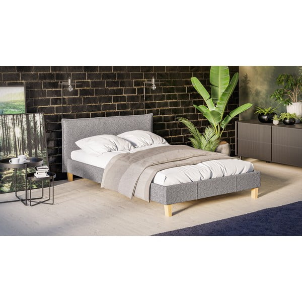 Сиво тапицирано двойно легло с решетка 140x200 cm Tina - Ropez-image-2