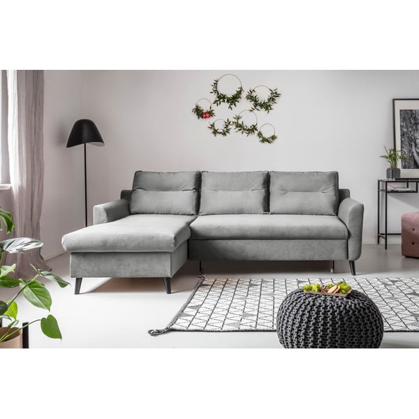 Светлосиво кадифено ъглово канапе, ляв ъгъл Stylish Stan - Miuform-image-1