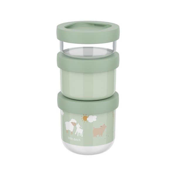 Светлозелени пластмасови детски кутии за храна 3 бр. Little Farm – Mepal
