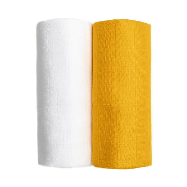 Комплект от 2 памучни кърпи за баня в бяло и жълто, 90 x 100 cm Tetra - T-TOMI