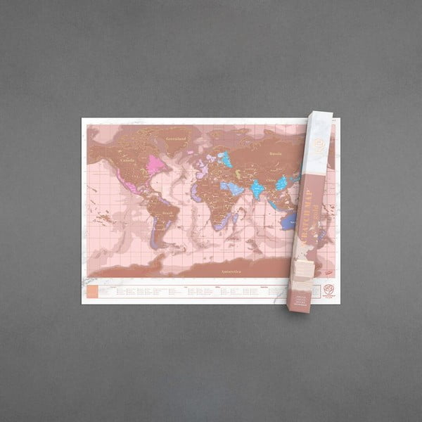 Карта на света в розово злато за издраскване Millenial - Luckies of London