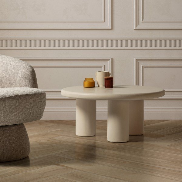 Кремава кръгла масичка за кафе от декор от камък ø 80 cm Iriel – MOME-image-1