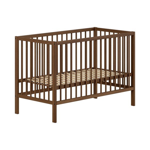 Кафяво детско креватче 60x120 cm от масивен бук с регулируема височина Dino – Vipack