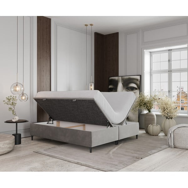 Светлосиво тапицирано двойно легло с място за съхранение 160x200 cm Tate – Maison de Rêve-image-2