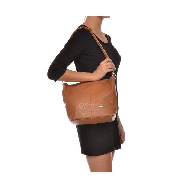 Светлокафява кожена чанта в цвят коняк Ginata - Luisa Vannini-image-4